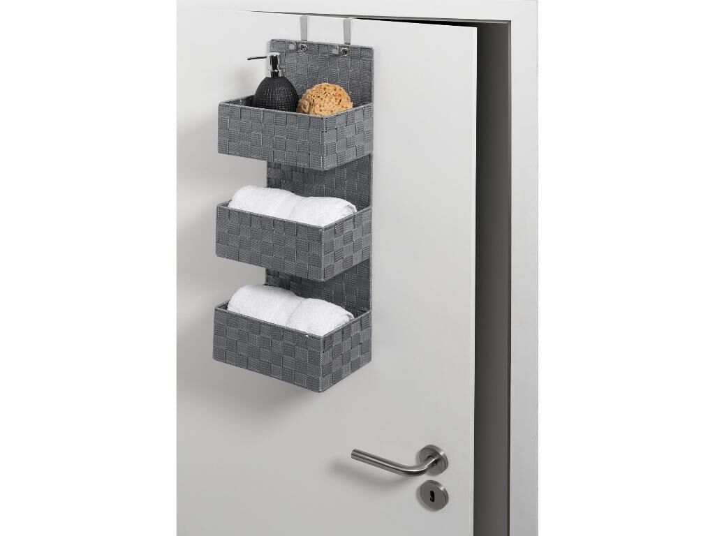 3 Katlı Kapı Arkası Askılı Organizer - Gri Örgü Desenli Çok Amaçlı Banyo ve Ev Düzenleyici Raf