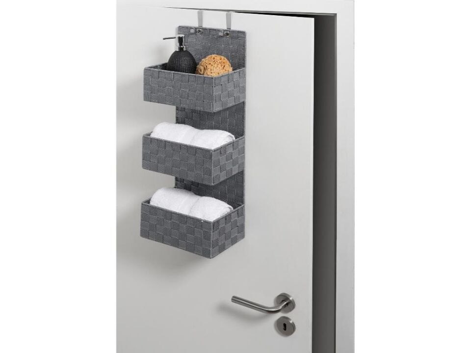 3 Katlı Kapı Arkası Askılı Organizer - Gri Örgü Desenli Çok Amaçlı Banyo ve Ev Düzenleyici Raf