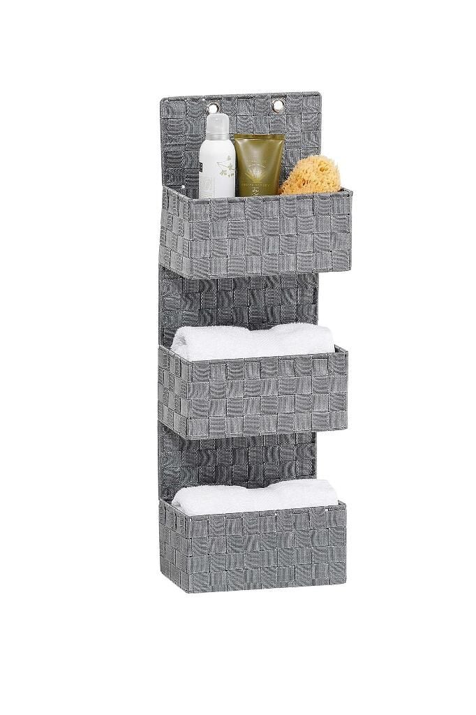 3 Katlı Kapı Arkası Askılı Organizer - Gri Örgü Desenli Çok Amaçlı Banyo ve Ev Düzenleyici Raf