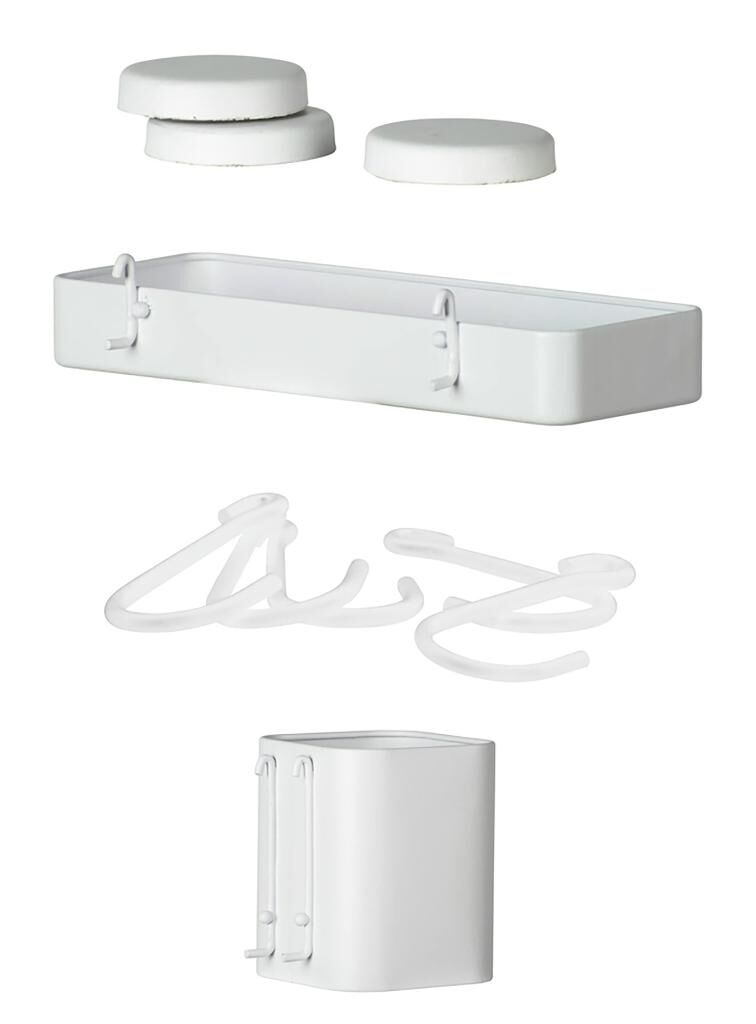 Beyaz, Duvar Tipi Çok Amaçlı Metal Organizer Pano – Kancalı, Askılı ve Bölmeli Düzenleyici