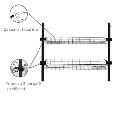 Siyah Sepet Raf 2 Adet  – Teleskopik Sistem Uyumlu Tek Modül