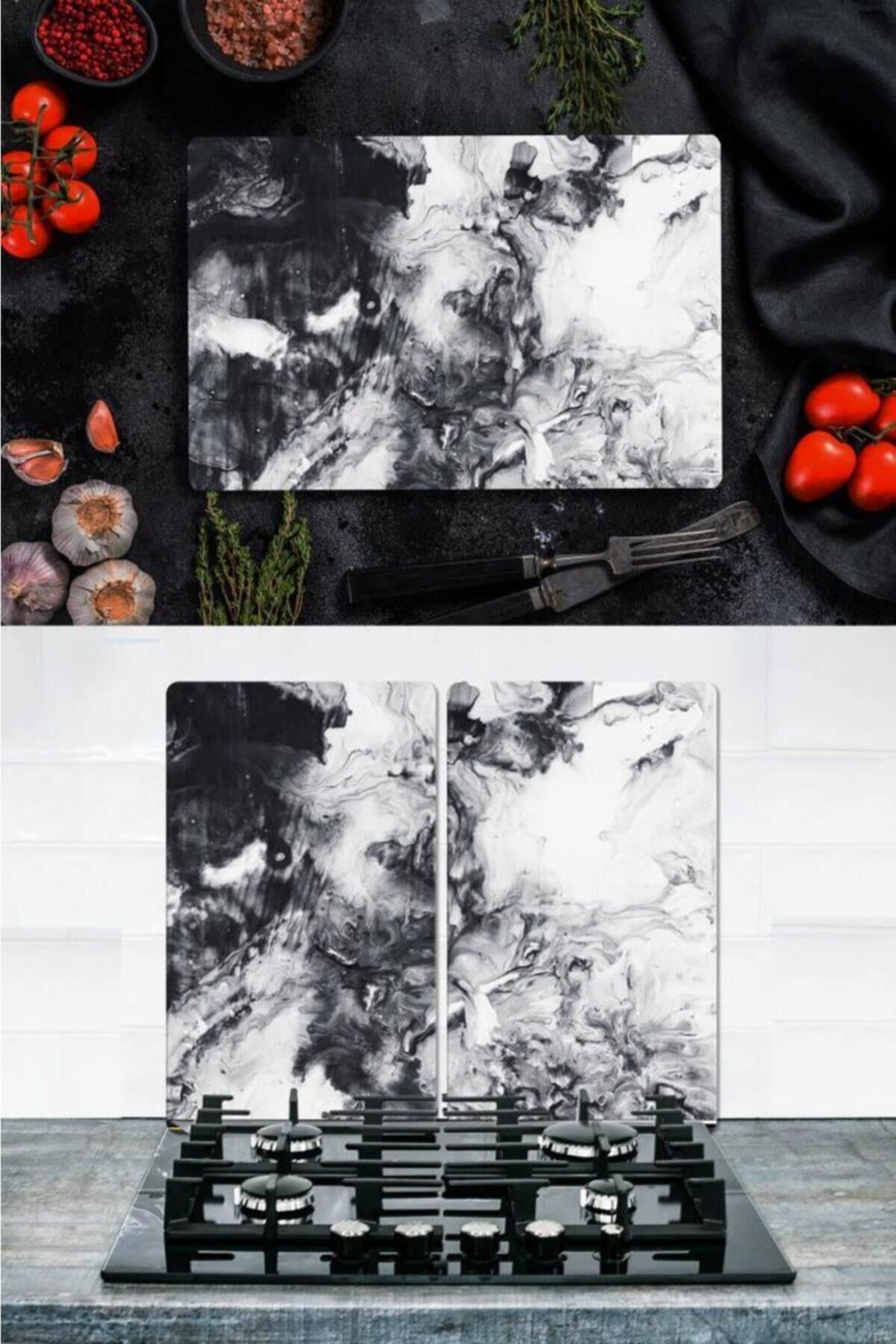 Takım Halinde Sis 20x30 cm Kesme Tablası ve 2'li 30x52 cm Cam Ocak Koruyucu 4'lü Ocaklar