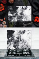 Takım Halinde Sis 20x30 cm Kesme Tablası ve 2'li 30x52 cm Cam Ocak Koruyucu 4'lü Ocaklar