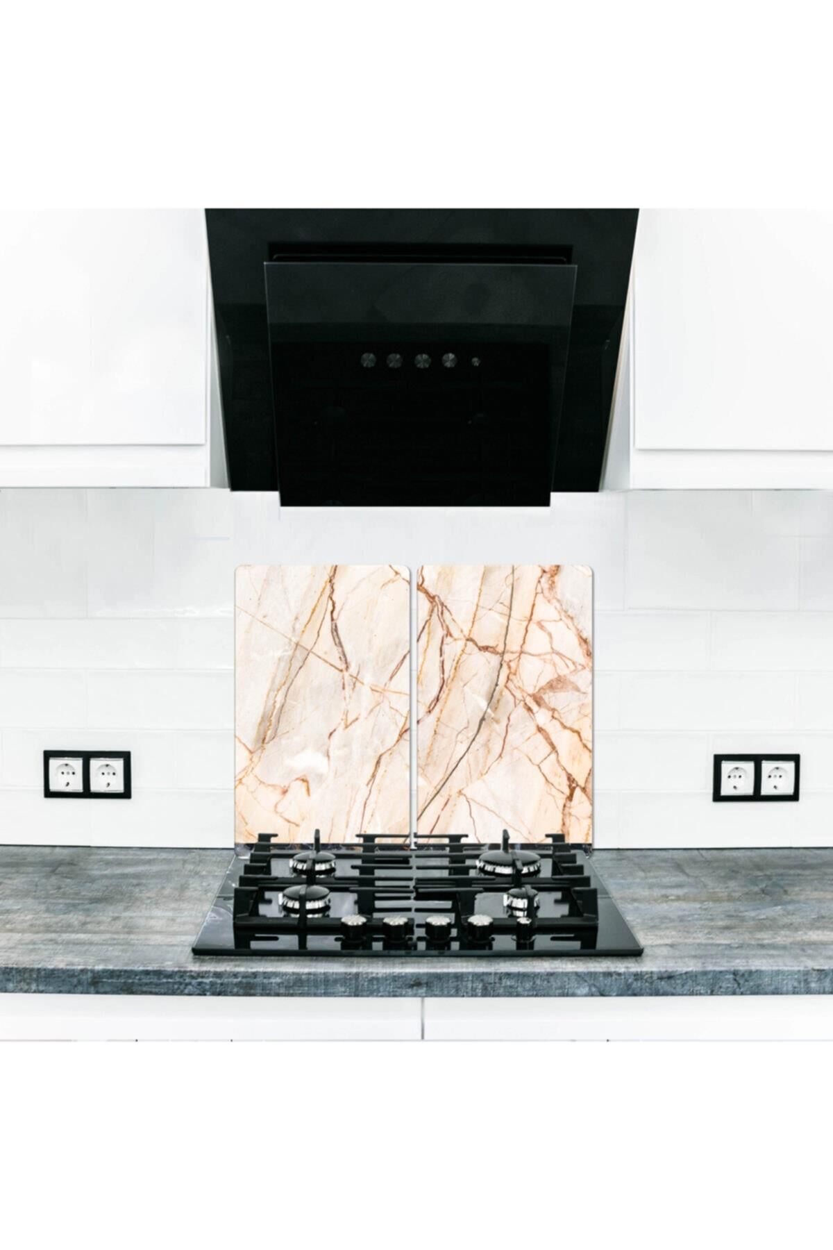 2' li 30x52 cm Cam Ocak Koruyucu  Kırmızı Taş Desenli