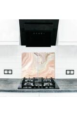 2' li 30x52 cm Cam Ocak Koruyucu  Topraklı Mermer Desenli