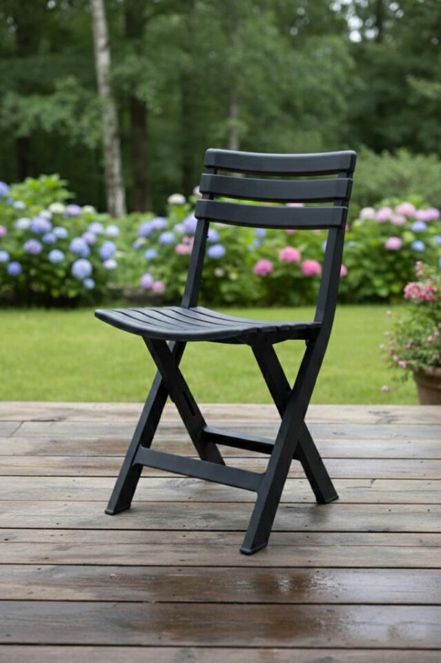 Siyah - Bahçe Balkon Piknik İç ve Dış Mekan Katlanır Plastik Sandalye