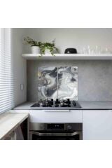 2'li 30x52 cm Cam Ocak Koruyucu 4'lü Ocaklar İçin Gri Altın Mermer