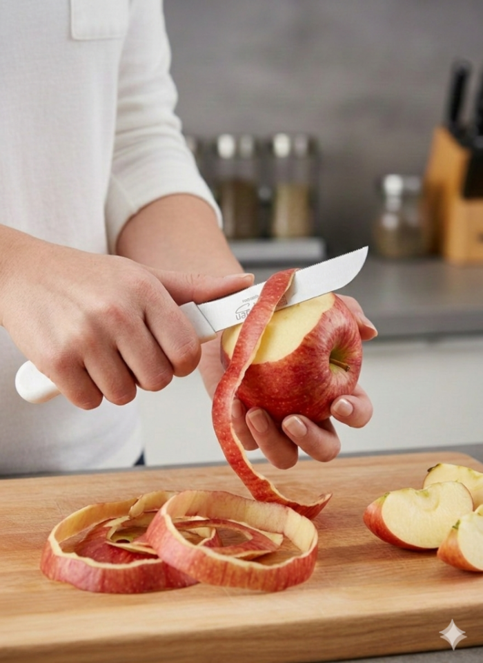 Beyaz, 6’lı Paslanmaz Çelik Meyve Bıçağı Seti – Tırtıklı Keskin Ağız