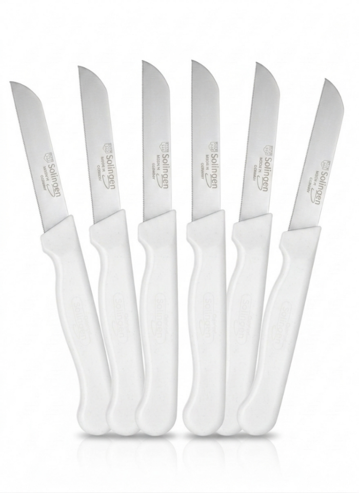 Beyaz, 6’lı Paslanmaz Çelik Meyve Bıçağı Seti – Tırtıklı Keskin Ağız