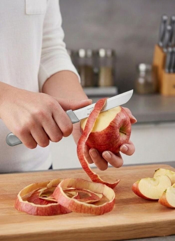 Gri, 6’lı Paslanmaz Çelik Meyve Bıçağı Seti – Tırtıklı Keskin Ağız