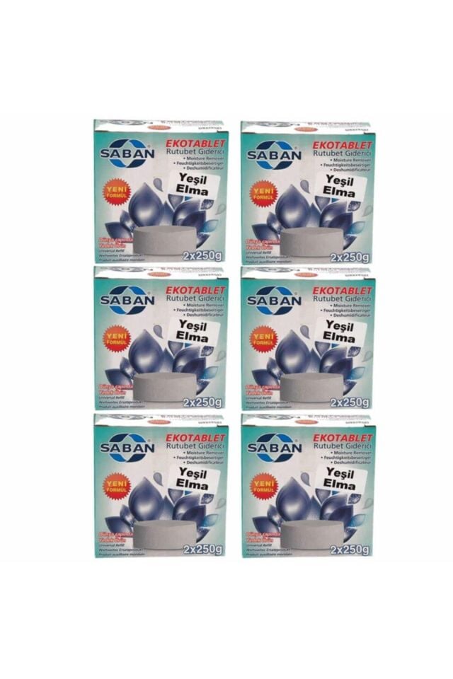 6 Adet 2x250 gr Nem Alıcı Rutubet Giderici Yedek Tablet Yeşil Elma