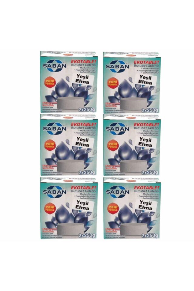 6 Adet 2x250 gr Nem Alıcı Rutubet Giderici Yedek Tablet Yeşil Elma