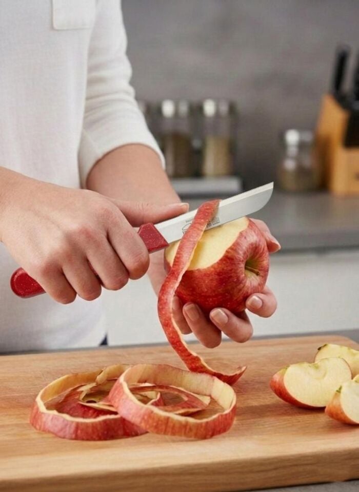 Kırmızı, 6’lı Paslanmaz Çelik Meyve Bıçağı Seti – Tırtıklı Keskin Ağız