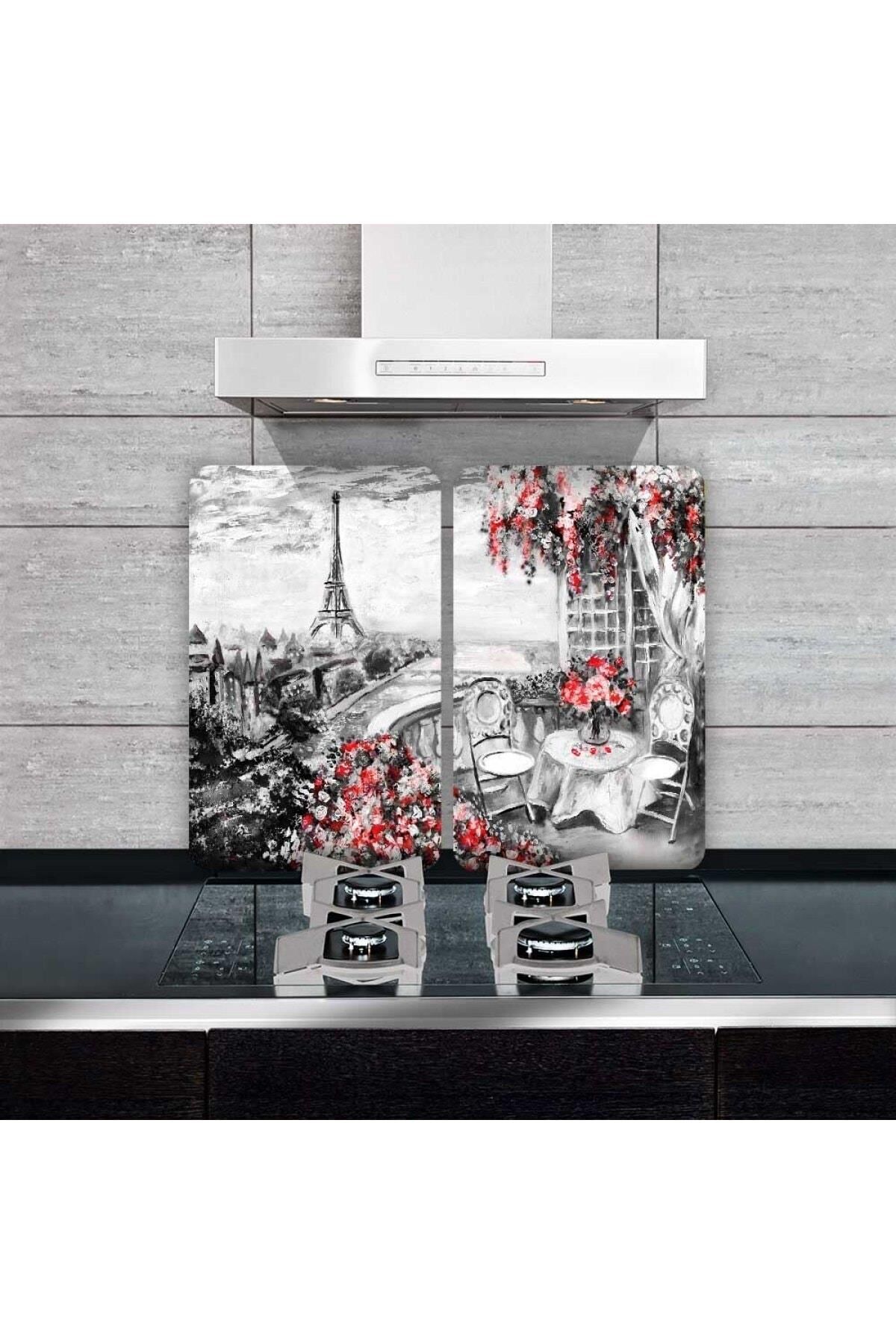 2' li 40x52 cm Cam Ocak Koruyucu  Paris Desenli