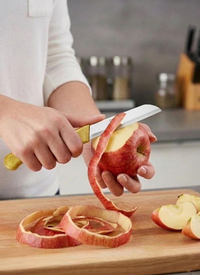 Sarı, 6’lı Paslanmaz Çelik Meyve Bıçağı Seti – Tırtıklı Keskin Ağız