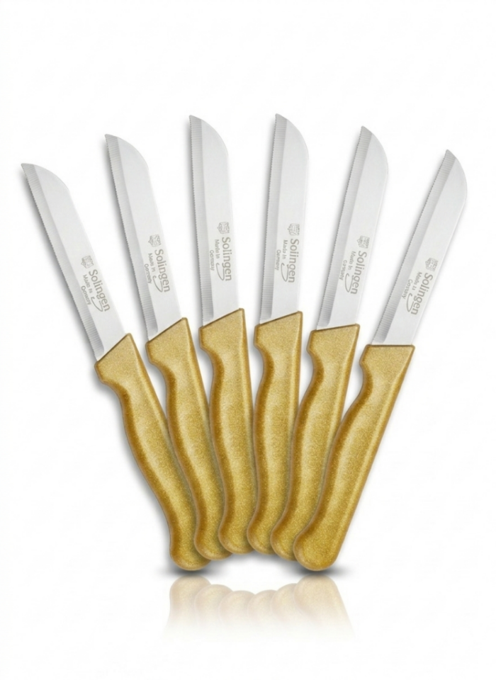 Sarı, 6’lı Paslanmaz Çelik Meyve Bıçağı Seti – Tırtıklı Keskin Ağız