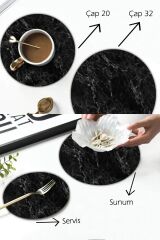 2'li Çap 32 & Çap 20 cm Siyah Mermer Desenli