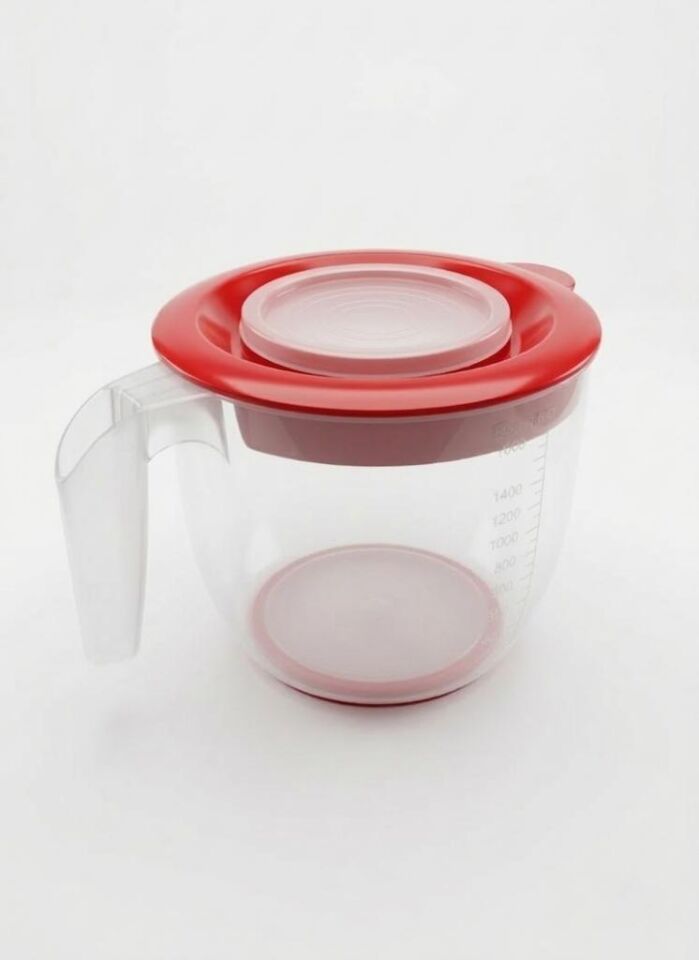 Kırmızı, Kapaklı Mikser Kabı Kaydırmaz Tabanlı 2 Litre