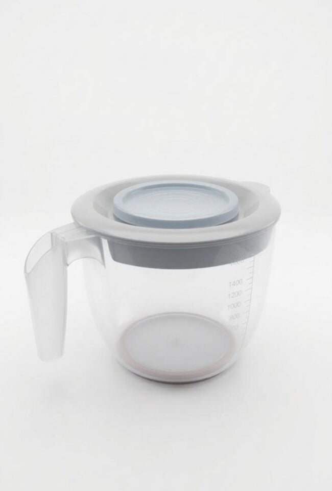 Gri, Kapaklı Mikser Kabı Kaydırmaz Tabanlı 2 Litre