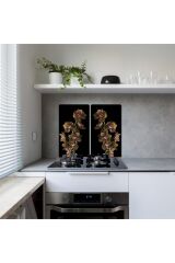 2' li 30x52 cm Cam Ocak Koruyucu Kahve Orkide Desenli