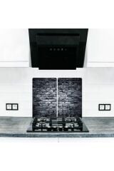 2'li 30x52 cm Cam Ocak Koruyucu 4'lü Ocaklar İçin Koyu Taş