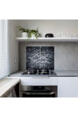 2'li 30x52 cm Cam Ocak Koruyucu 4'lü Ocaklar İçin Koyu Taş