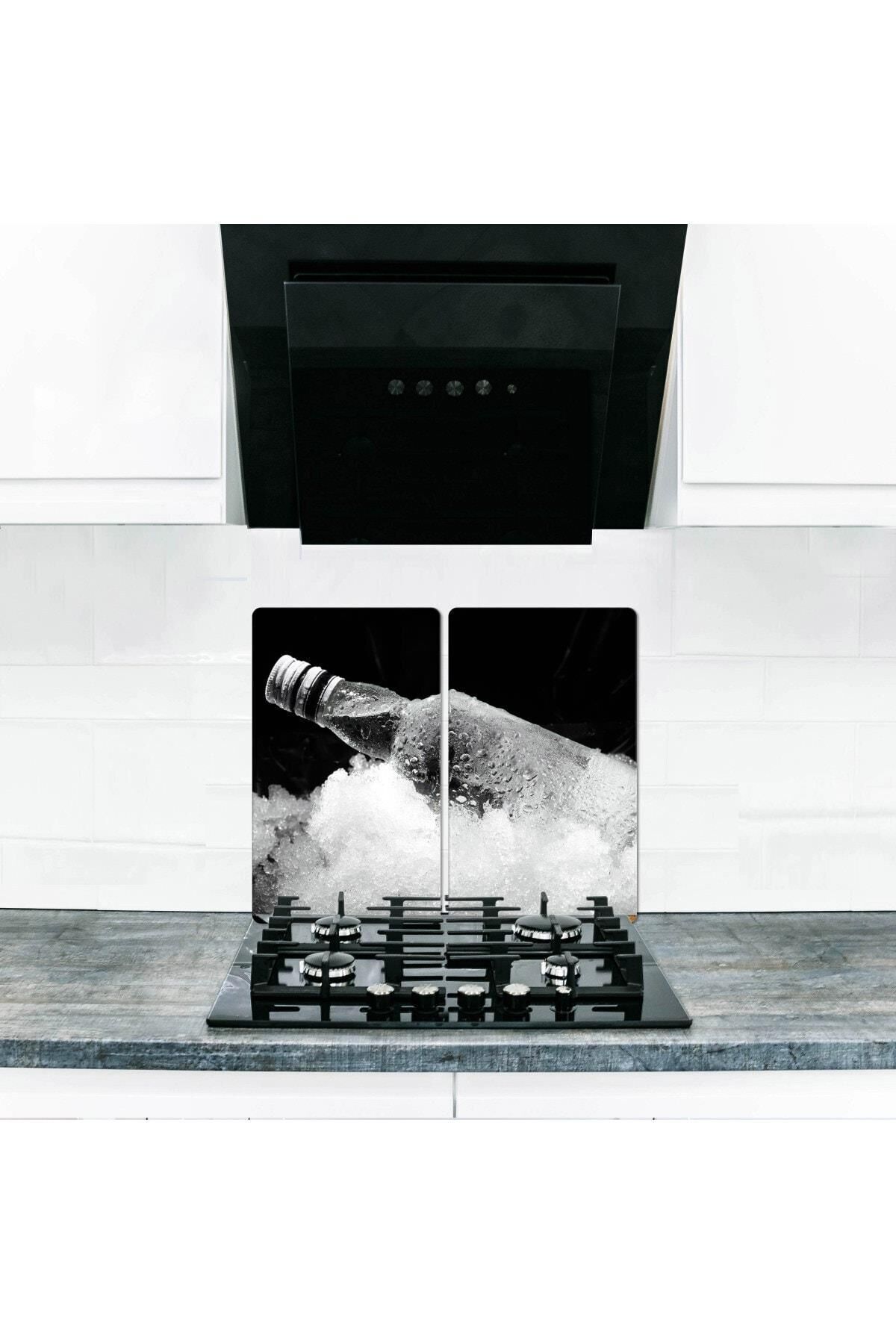 2'li 30x52 cm Cam Ocak Koruyucu 4'lü Ocaklar İçin Buzlu Şişe