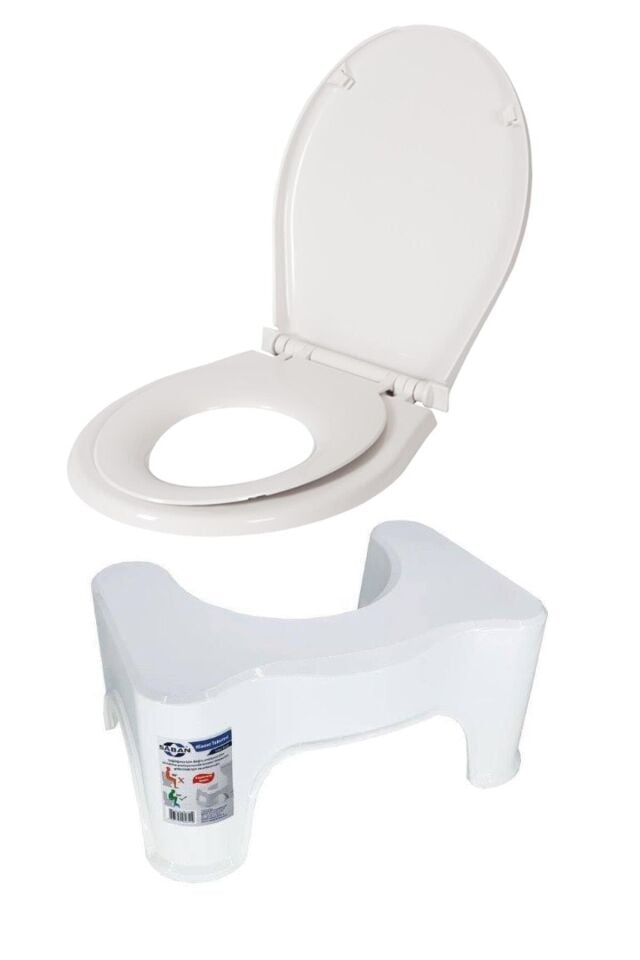 2'li Takım - Beyaz, Klozet Taburesi - Yetişkin ve Çocuk Beyaz, Klozet Kapağı