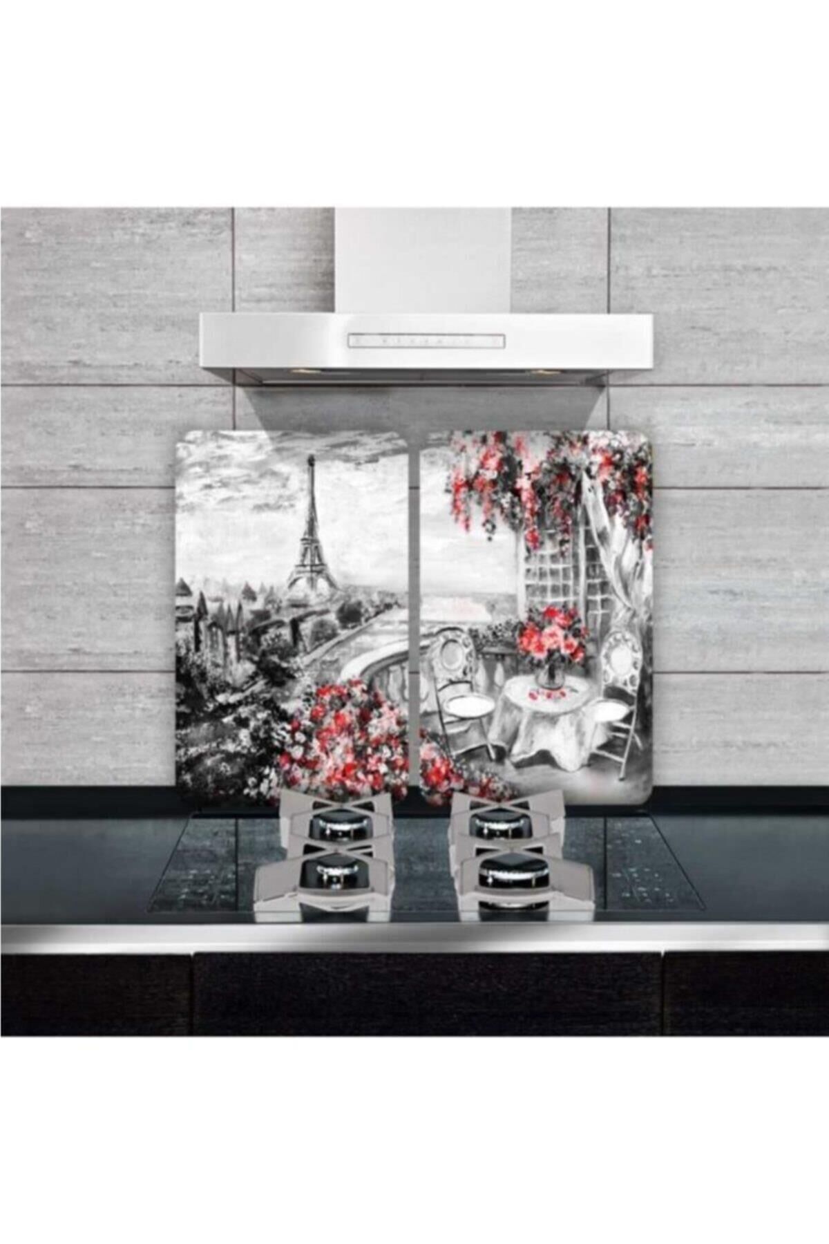 2'li 30x52 cm Cam Ocak Koruyucu 4'lü Ocaklar İçin Paris
