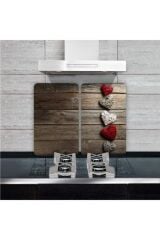 2'li 30x52 cm Cam Ocak Koruyucu 4'lü Ocaklar İçin Beşli Kalpler