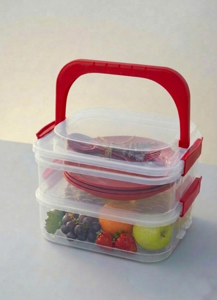 Kırmızı, Katlı Piknik Seti