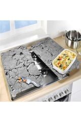 2'li 30x52 cm Cam Ocak Koruyucu 4'lü Ocaklar İçin Gri Taş