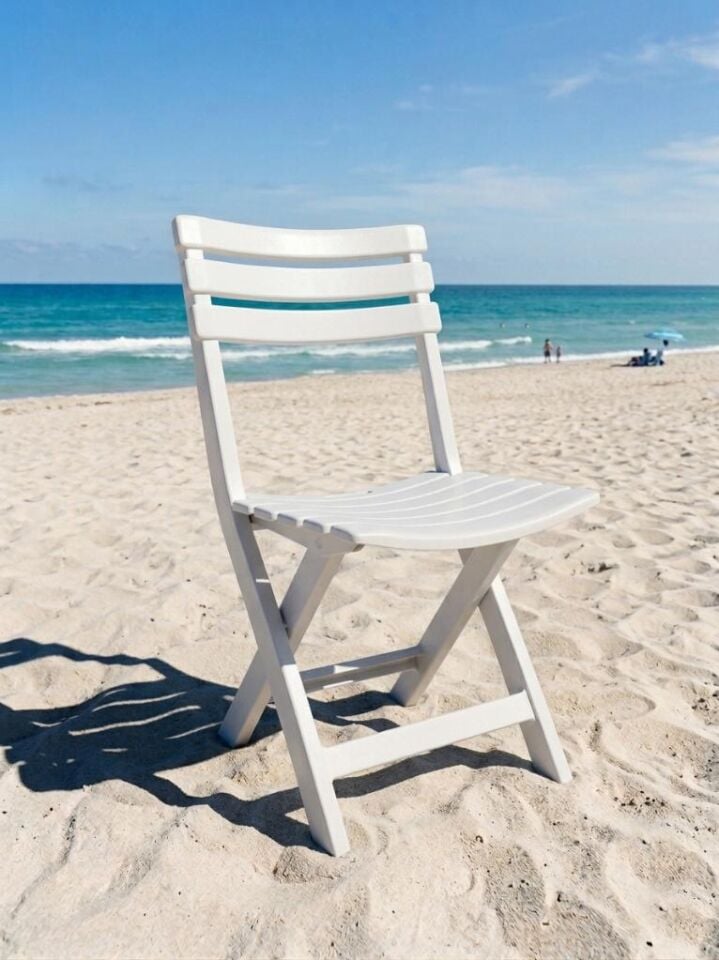 Beyaz - Bahçe Balkon Piknik İç ve Dış Mekan Katlanır Plastik Sandalye