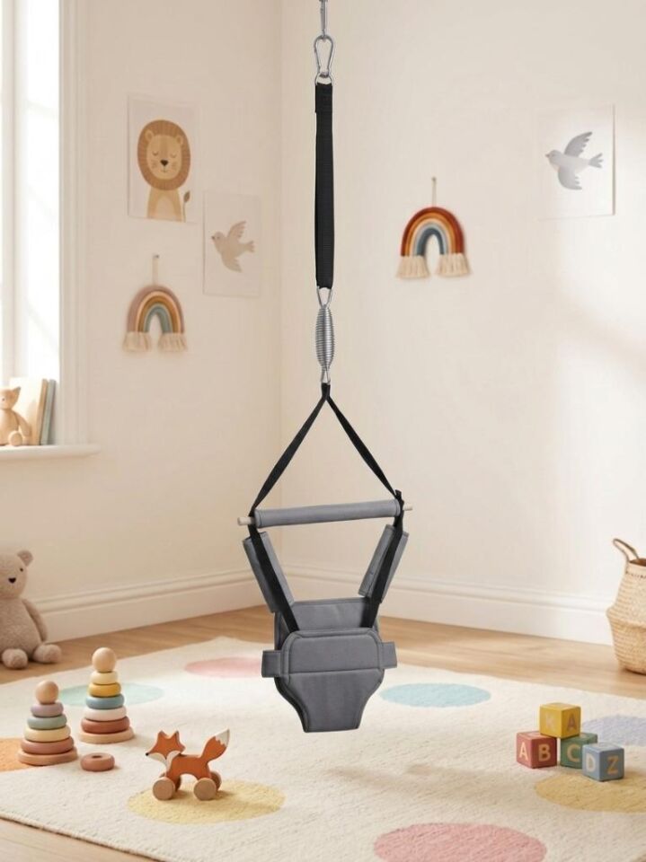 Gri, Hoppala Zıpzıp - Tavana Asılan Yaylı Bebek Salıncağı - Ergonomik Konforlu Tasarım
