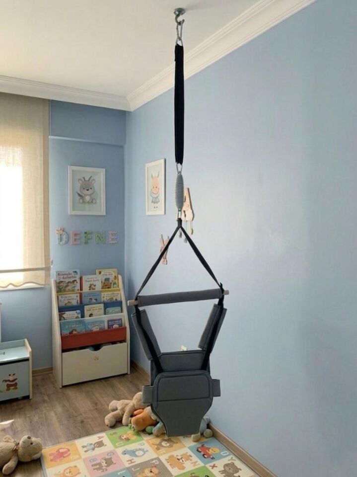 Gri, Hoppala Zıpzıp - Tavana Asılan Yaylı Bebek Salıncağı - Ergonomik Konforlu Tasarım