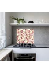 2'li 30x52 cm Cam Ocak Koruyucu 4'lü Ocaklar İçin Pembe Beyaz Güller