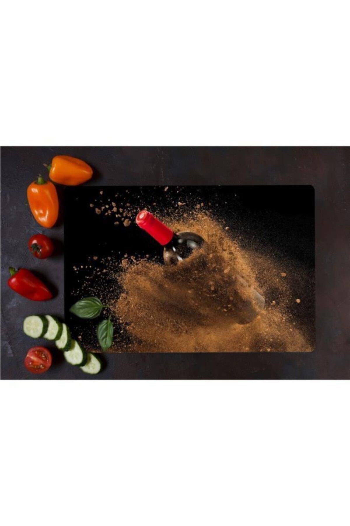 20x30 cm Cam Kesme Tahtası Kum Şarabı Görünümlü