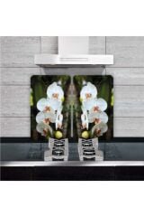 2'li 30x52 cm Cam Ocak Koruyucu 4'lü Ocaklar İçin Renkli Orkide