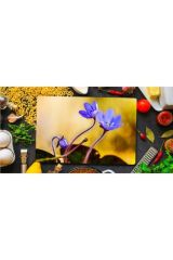 20x30 cm Cam Kesme Tahtası Mavi Mor Menekşe Görünümlü