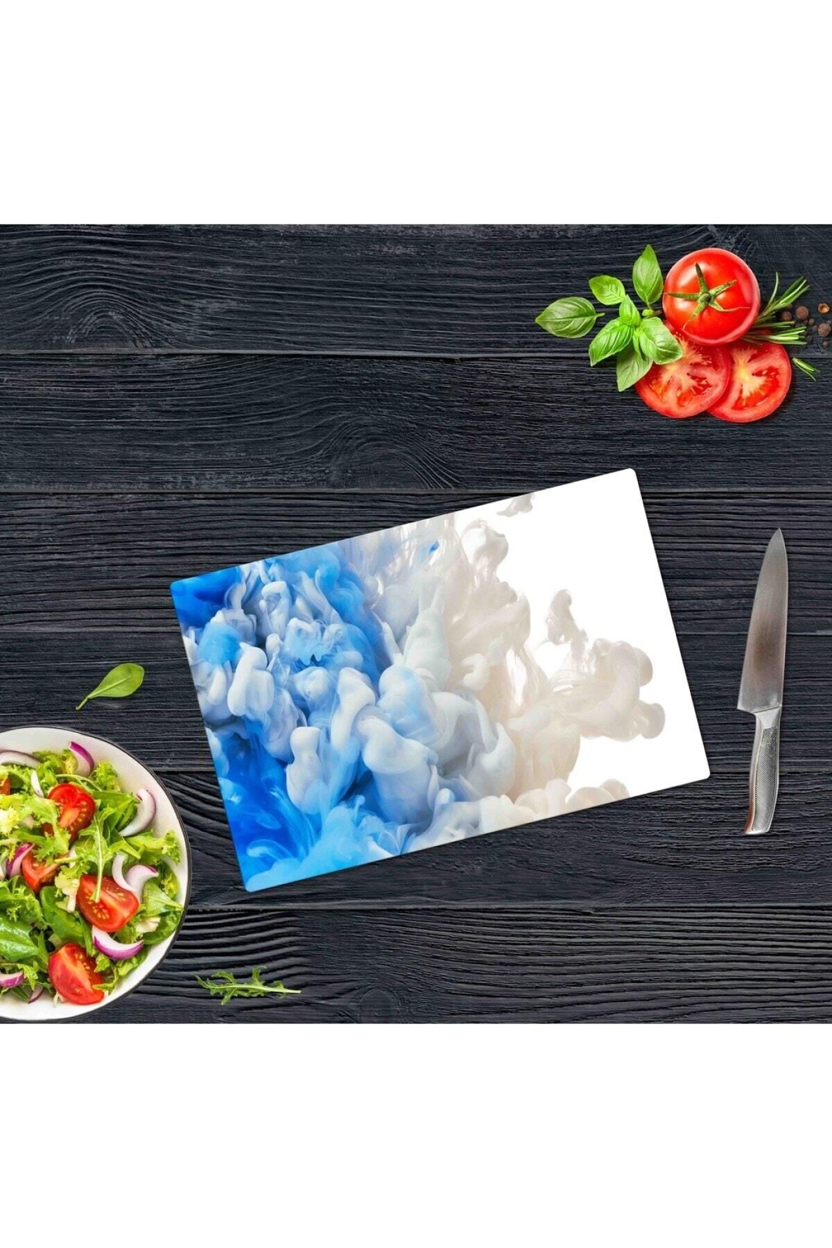 20x30 cm Cam Kesme Tahtası Mavi Duman