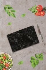 20x30 cm Cam Kesme Tahtası Siyah Mermer Görünümlü
