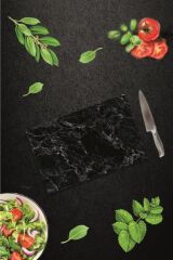 20x30 cm Cam Kesme Tahtası Siyah Mermer Görünümlü