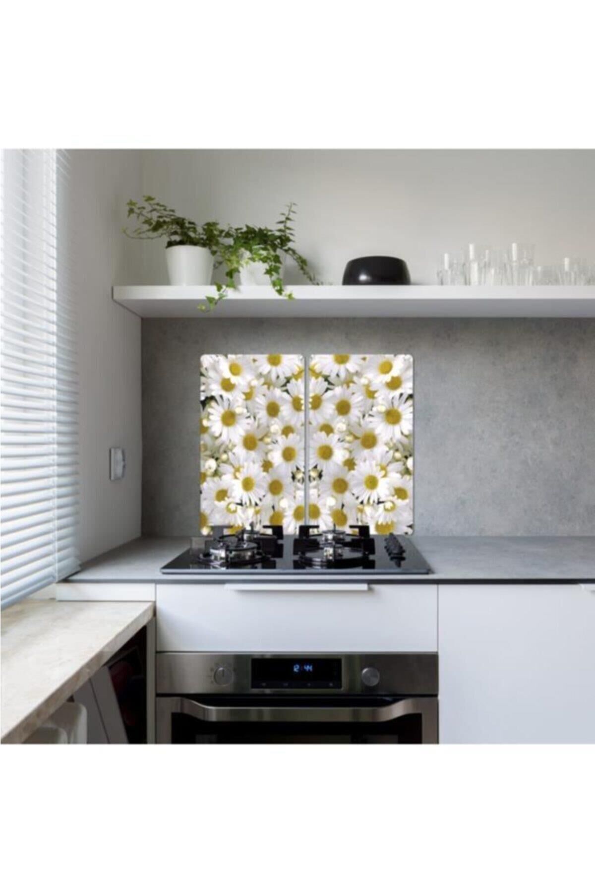 2' li 30x52 cm Cam Ocak Koruyucu  Papatya Çiçeği Desenli