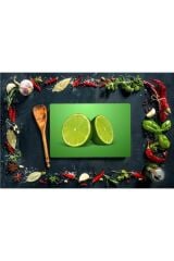 20x30 cm Cam Kesme Tahtası Yeşil Limon Görünümlü