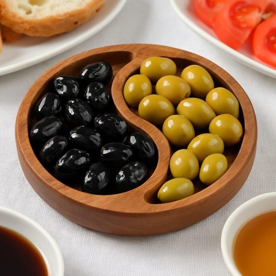 Saban Doğal Ahşap Çerezlik ve Kahvaltılık – 2 Bölmeli Sunum Tabağı  T10