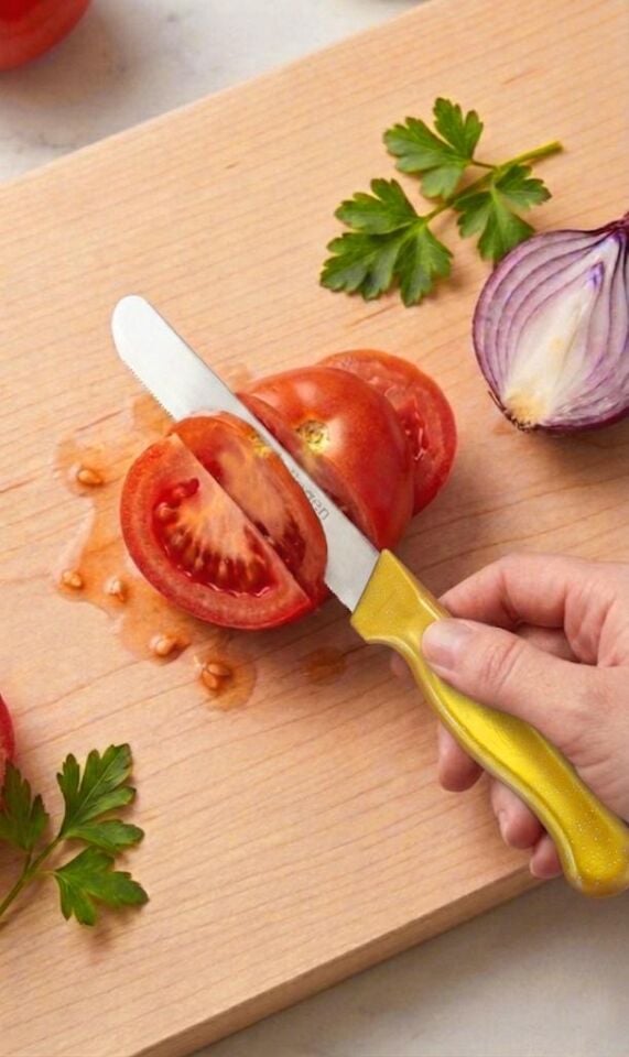 Sarı, 3’lü Paslanmaz Çelik Sebze Bıçağı Seti – Tırtıklı Keskin Ağız