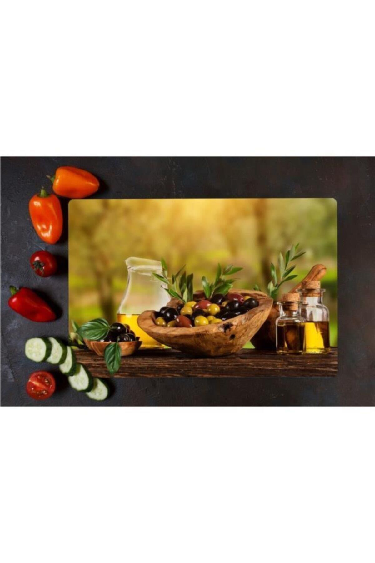 20x30 cm Cam Kesme Tahtası Zeytin Görünümlü