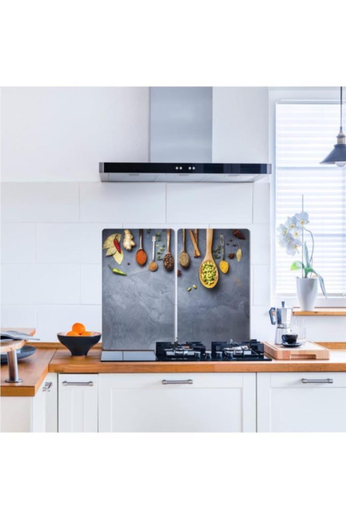 2'li 40x52 cm Cam Ocak Koruyucu 5'li Ocaklar İçin Baharat Ve Kaşıklar