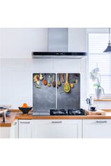 2'li 40x52 cm Cam Ocak Koruyucu 5'li Ocaklar İçin Baharat Ve Kaşıklar