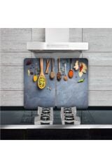 2'li 40x52 cm Cam Ocak Koruyucu 5'li Ocaklar İçin Baharat Ve Kaşıklar